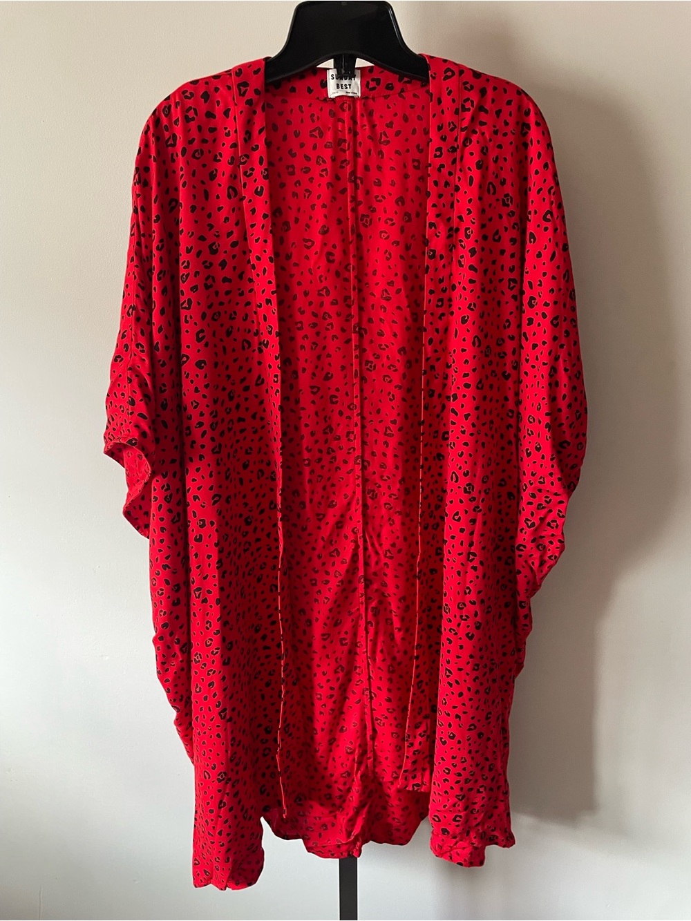 NWT Sunday Best Aitken Leopard Animal Print Kimono Wrap Cardigan Red Oversized - Picture 3 of 8
